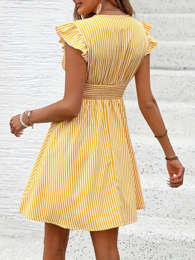 Cary | Gestreiftes Kleid mit gerafftem Halsausschnitt und geraffter Taille