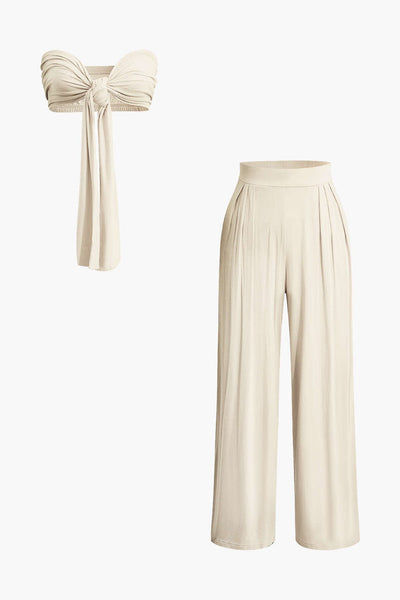 Lara | Elegantes Zweiteiler-Set mit Schleifen-Bandeau & Weitbein-Hose