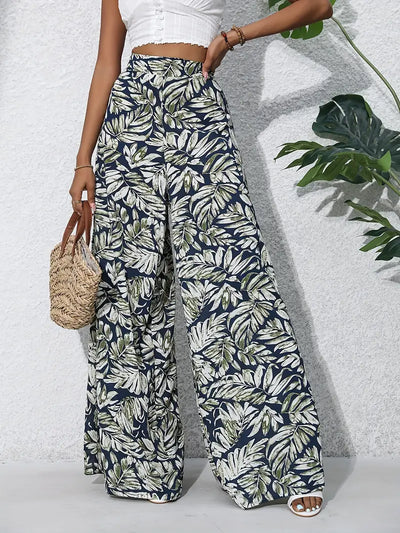 Jacinta | Boho Pflanzenprint Weite Hosen