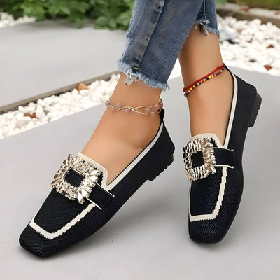 Dahlia | Women'S Casual Quadratische Zehen Flats mit Strass Schnalle