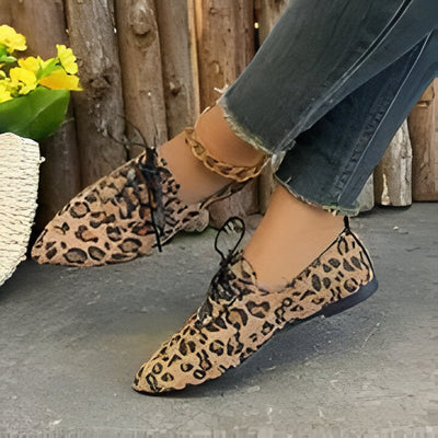 Sabrina | Damen Leopard Print Lace-Up Pointed Toe Flats