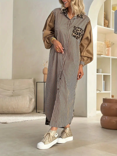 Dorothy | Stylisches Maxikleid mit Leopardenmuster und Streifen für Frauen