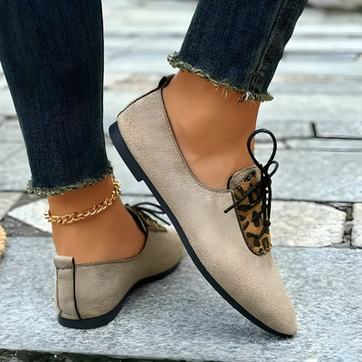 Sabrina | Damen Leopard Print Lace-Up Pointed Toe Flats