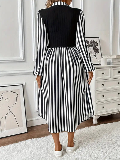 Madeline | Gestreiftes Color-Block-Kleid mit Woven A-Linien Rock