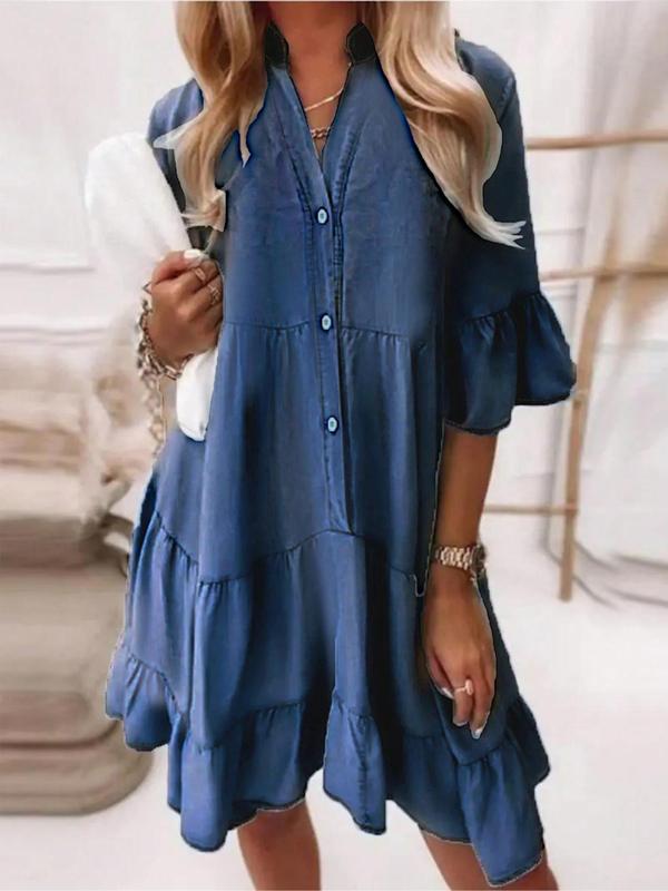 „CityBlues“ – Sommerkleid mit Denim-Optik & Volant-Details