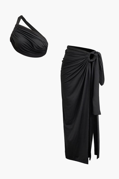 Selene | One-Shoulder Bandeau-Top & Drapierter Maxirock – Perfekt für stilvolle Auftritte