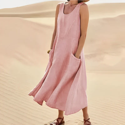 Zana Maxikleid | Ärmelloses Kleid mit 2 Schlitztaschen
