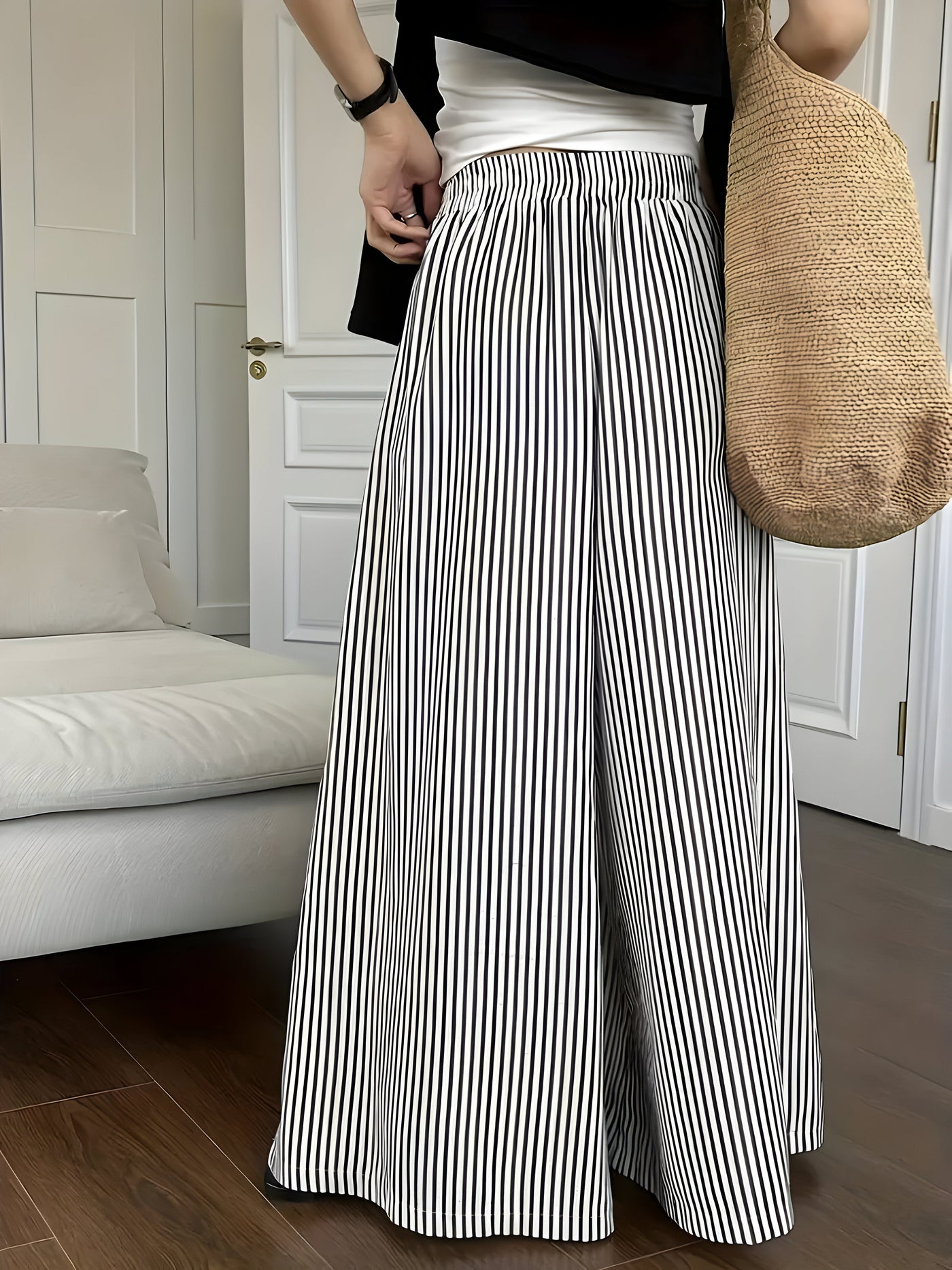 Grace | Gestreifte Hose mit weitem Bein und schrägen Taschen