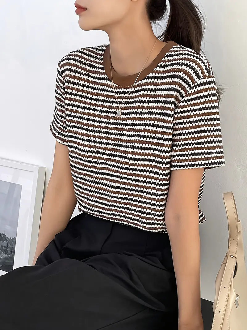 Minerva | Gestreept T-shirt met ronde hals, casual T-shirt met korte mouwen