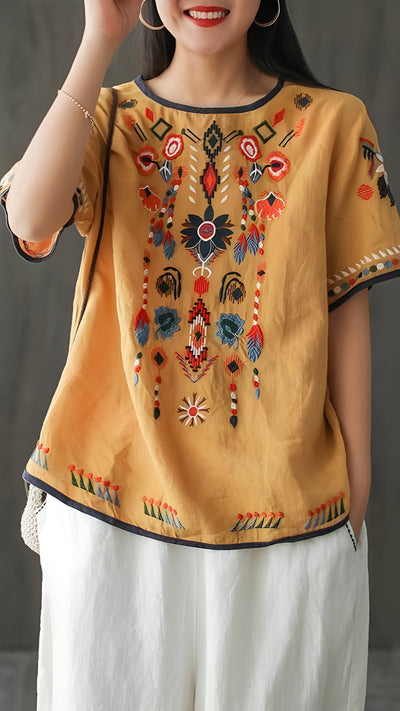 Ginevra | Bestickte, lose ethnische Bluse