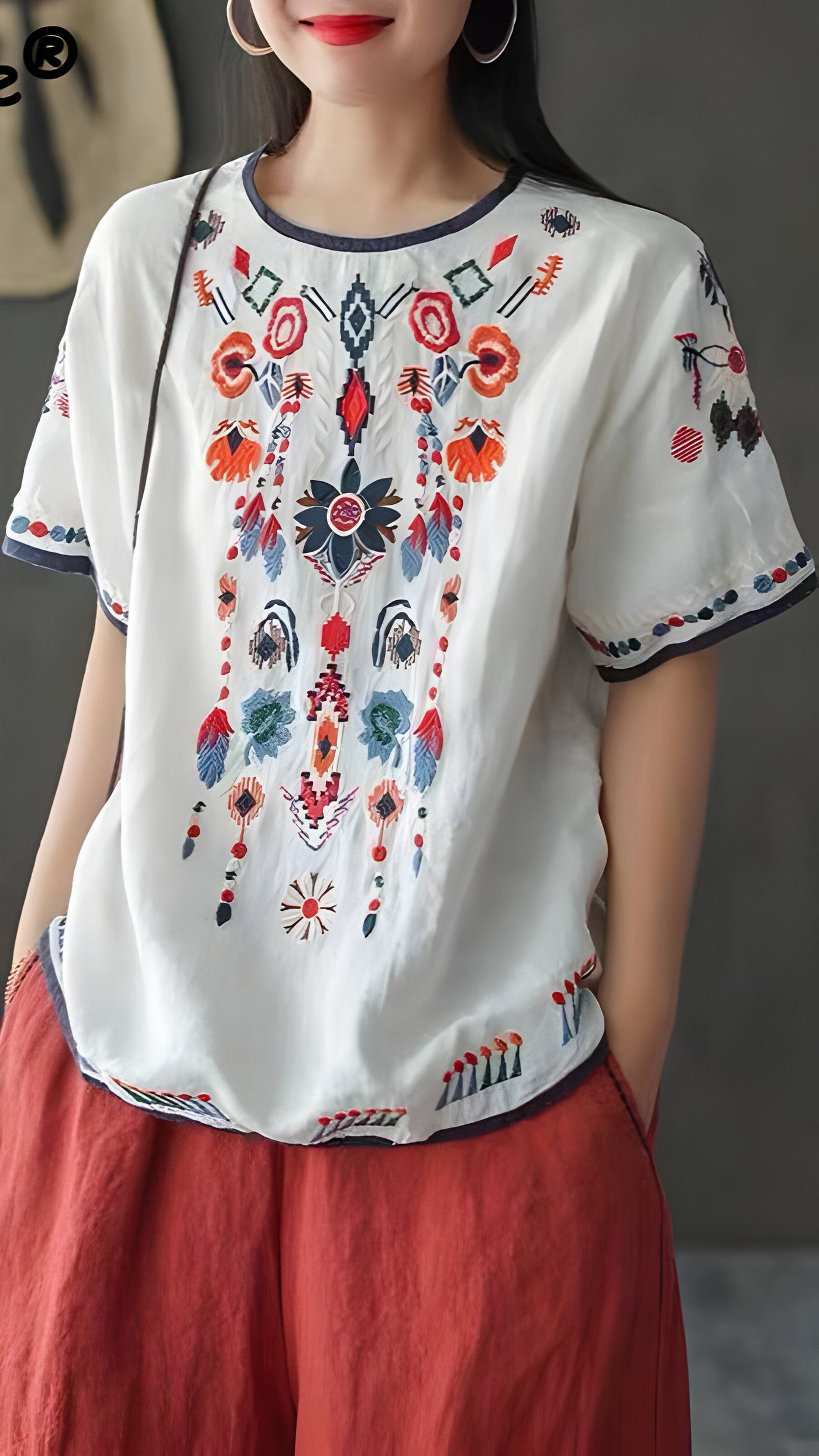 Ginevra | Bestickte, lose ethnische Bluse
