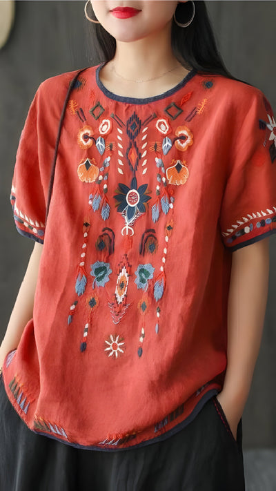 Ginevra | Bestickte, lose ethnische Bluse