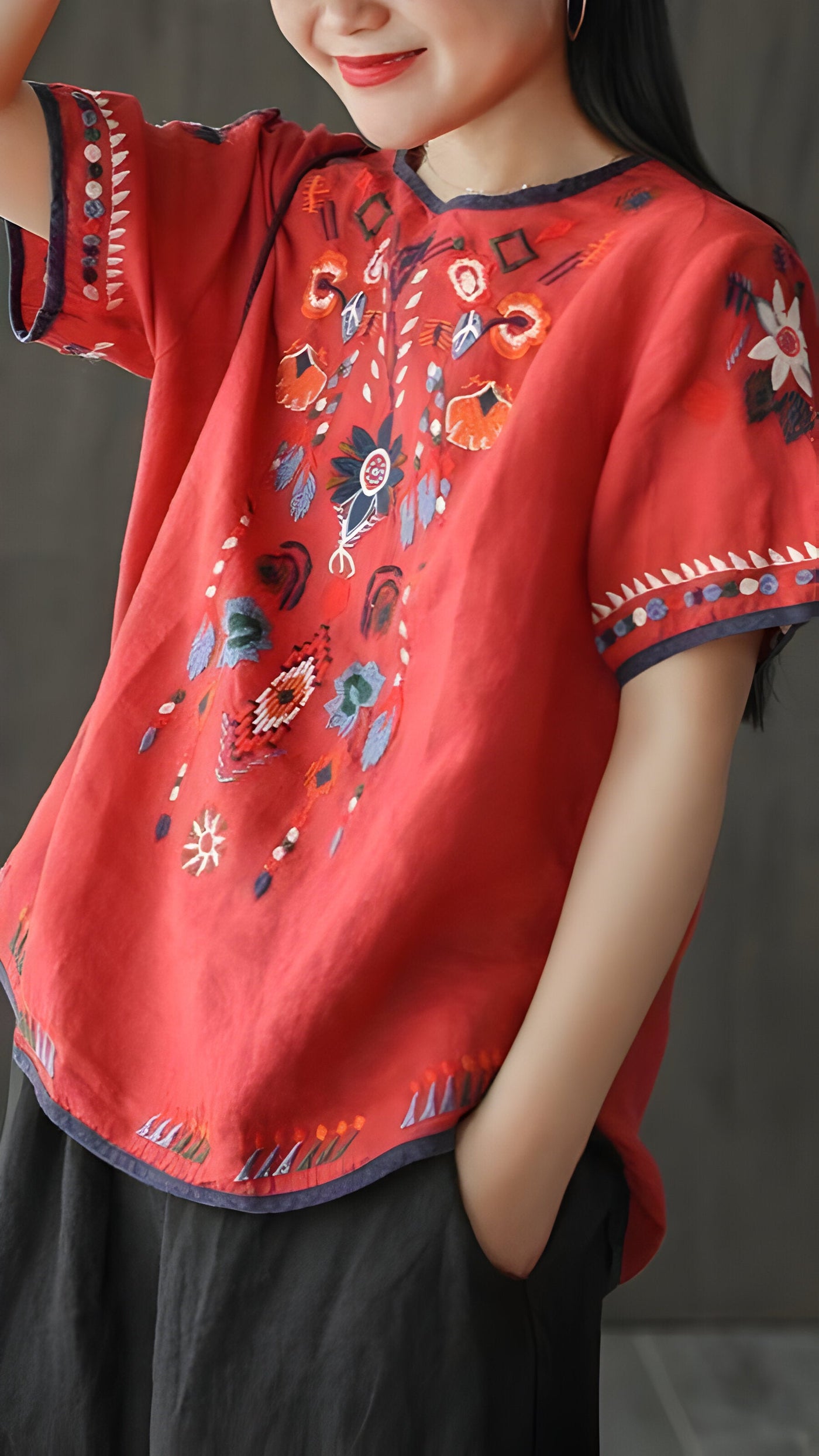 Ginevra | Bestickte, lose ethnische Bluse
