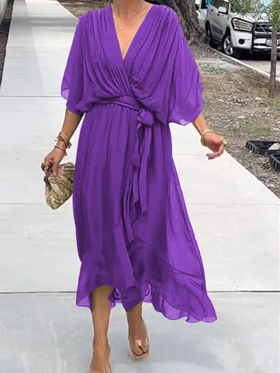 WW | stilvolles und elegantes Chiffonkleid mit V-Ausschnitt