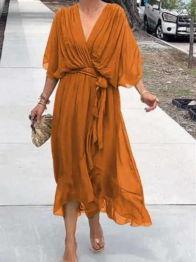 WW | stilvolles und elegantes Chiffonkleid mit V-Ausschnitt