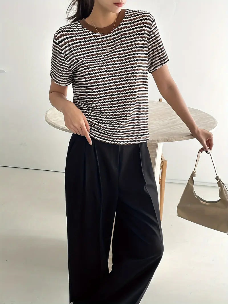 Minerva | Gestreept T-shirt met ronde hals, casual T-shirt met korte mouwen