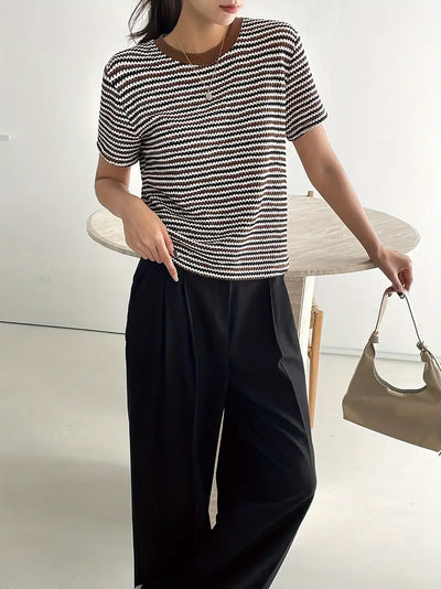 Minerva | Gestreept T-shirt met ronde hals, casual T-shirt met korte mouwen