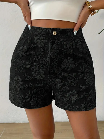 Daryna | Feminine elegante Floral Jacquard Casual Shorts mit Taschen