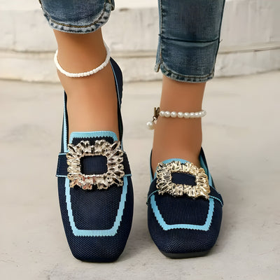 Dahlia | Women'S Casual Quadratische Zehen Flats mit Strass Schnalle