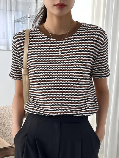 Minerva | Gestreept T-shirt met ronde hals, casual T-shirt met korte mouwen