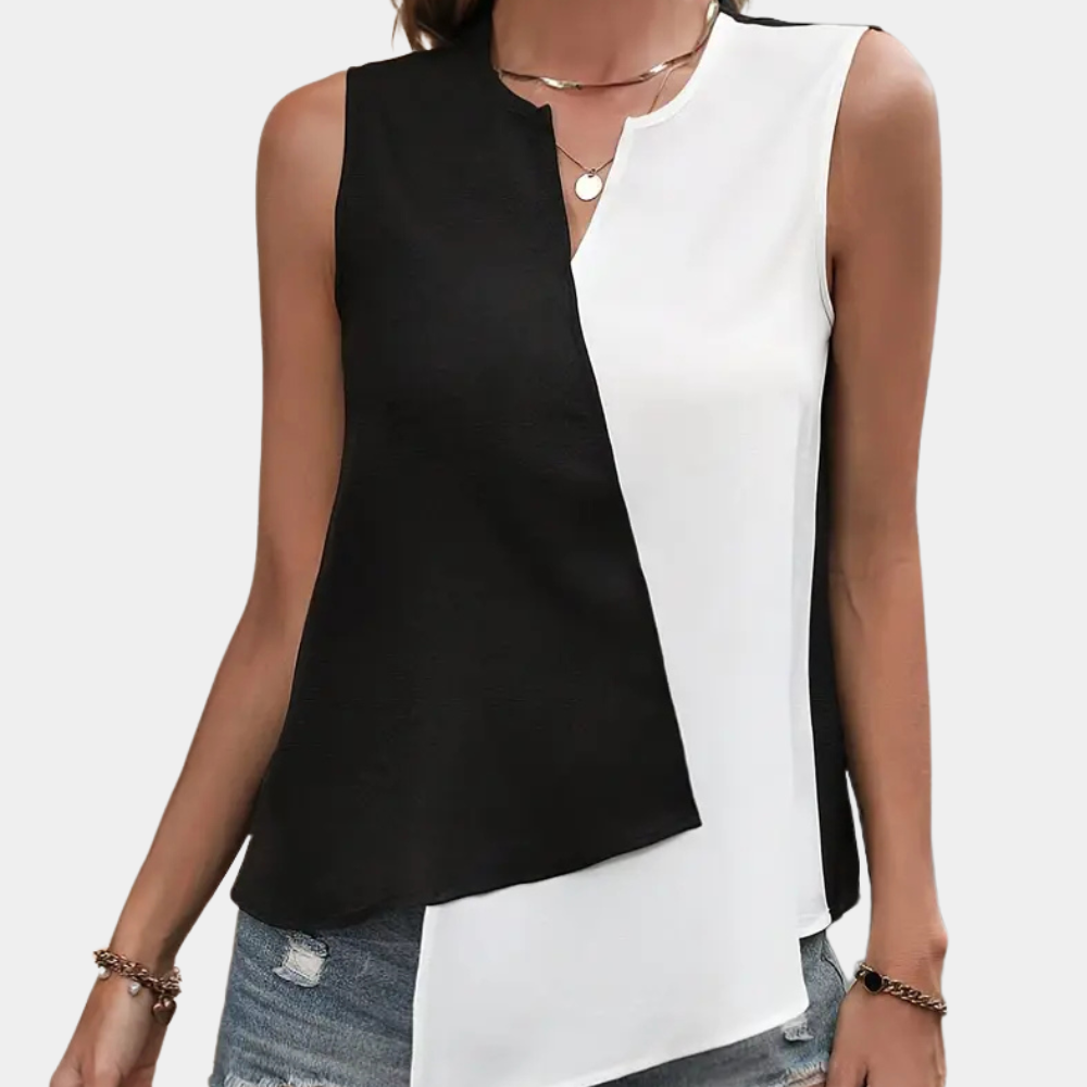 Ysabel - Schicke S/W Asymmetrische Damen Bluse