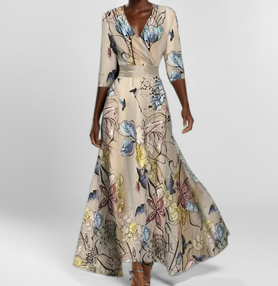 Abendkleid für Damen – Elegantes ballkleid mit Print und 3/4 Ärmeln
