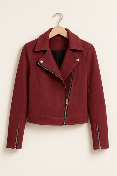 Vintage Bikerjacke aus Wildlederimitat – Stylische Übergangsjacke mit Reißverschlussdetails