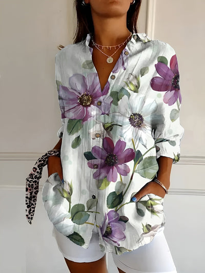 Ylona - Elegantes Damen Oberteil mit Floralem Muster & Knöpfen
