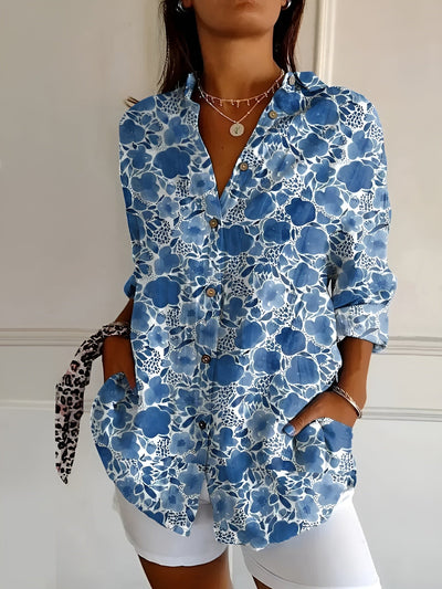 Ylona - Elegantes Damen Oberteil mit Floralem Muster & Knöpfen