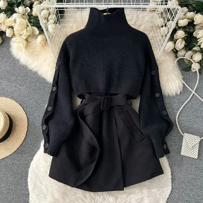 Zweiteiliger Anzug mit kurzem Strickrock und Weste, elegant und vielseitig, perfekt für einen modernen und femininen Look