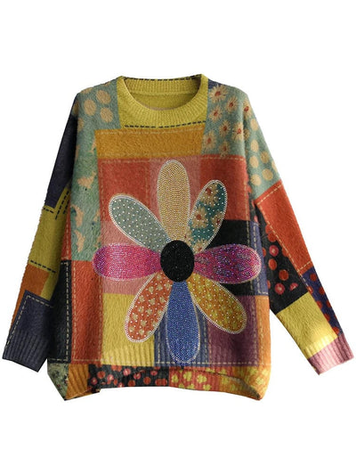 XIENNA - Vintage Diamantblumenpullover 2024