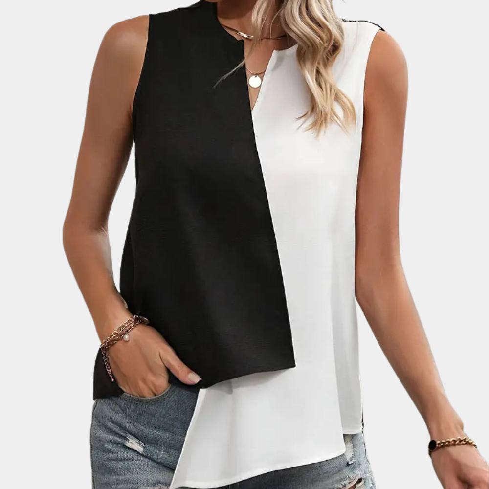 Ysabel - Schicke S/W Asymmetrische Damen Bluse